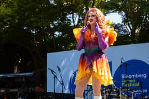 Pattie Gonia emceeing Bloomberg Green Festival in Seattle in drag