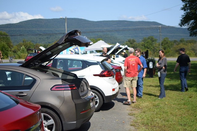 Attendees at a Drive Electric Week event outside Charlottesville, VA