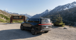 rivian in the mountains