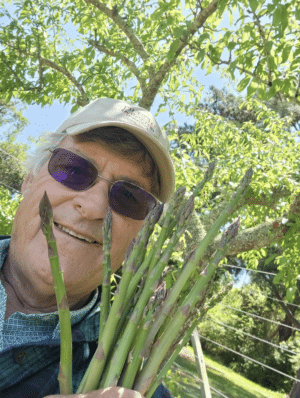 Michael holding asparagus from his farm