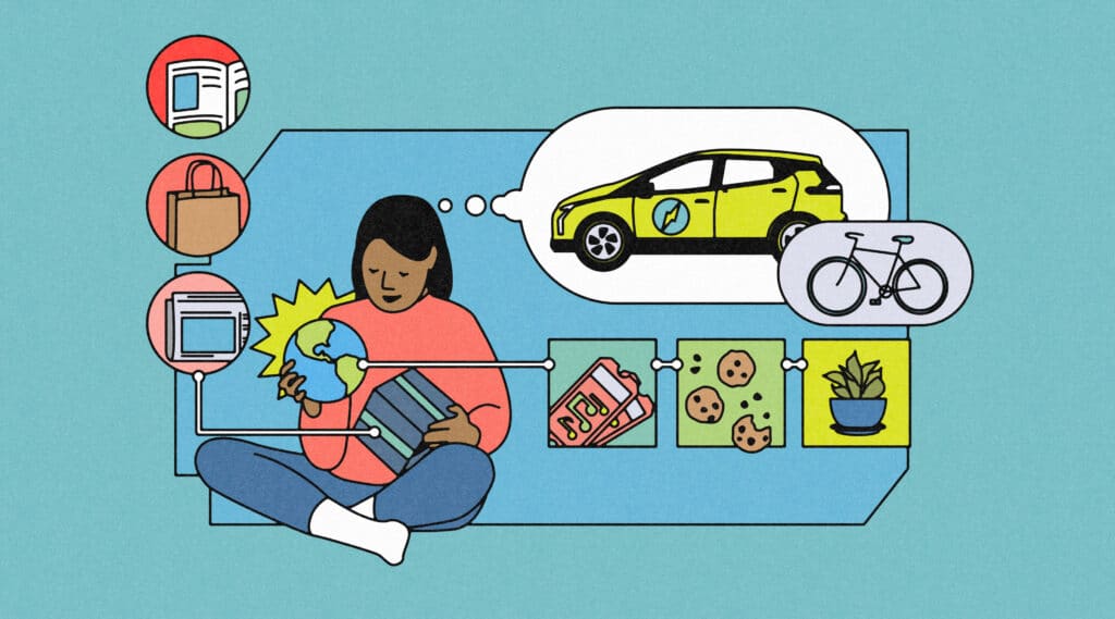 Illustration of person opening sustainable gifts